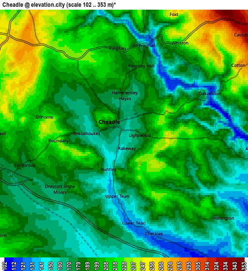 Zoom OUT 2x Cheadle, United Kingdom elevation map