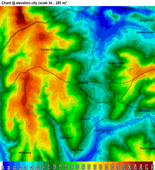 Zoom OUT 2x Chard, United Kingdom elevation map