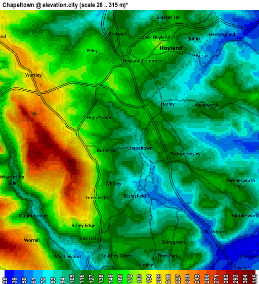 Zoom OUT 2x Chapeltown, United Kingdom elevation map