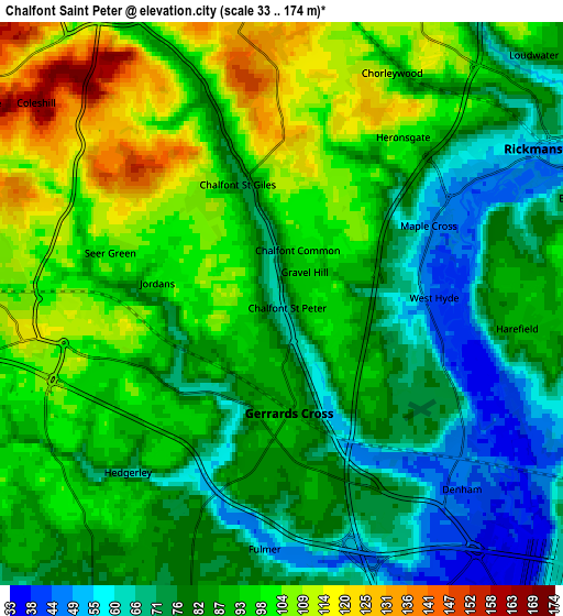 Zoom OUT 2x Chalfont Saint Peter, United Kingdom elevation map