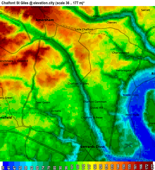 Zoom OUT 2x Chalfont St Giles, United Kingdom elevation map