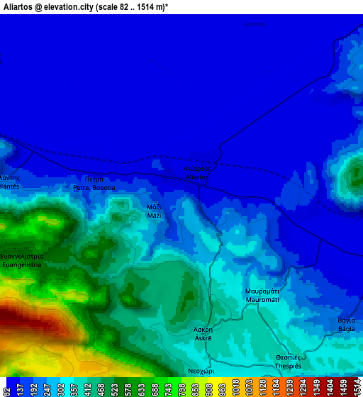 Zoom OUT 2x Alíartos, Greece elevation map