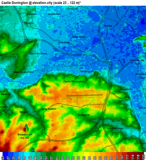 Zoom OUT 2x Castle Donington, United Kingdom elevation map