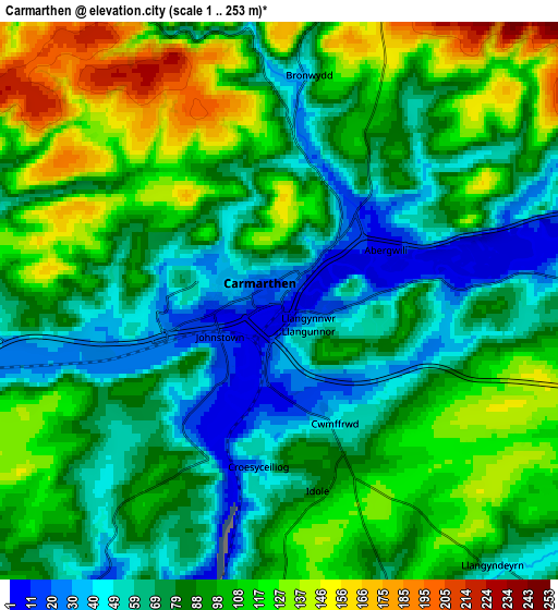 Zoom OUT 2x Carmarthen, United Kingdom elevation map