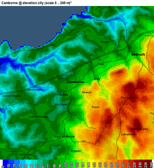 Zoom OUT 2x Camborne, United Kingdom elevation map