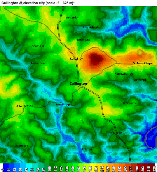 Zoom OUT 2x Callington, United Kingdom elevation map
