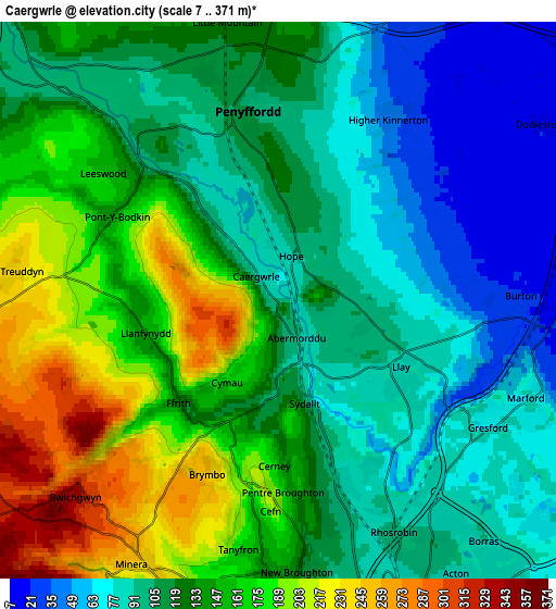 Zoom OUT 2x Caergwrle, United Kingdom elevation map