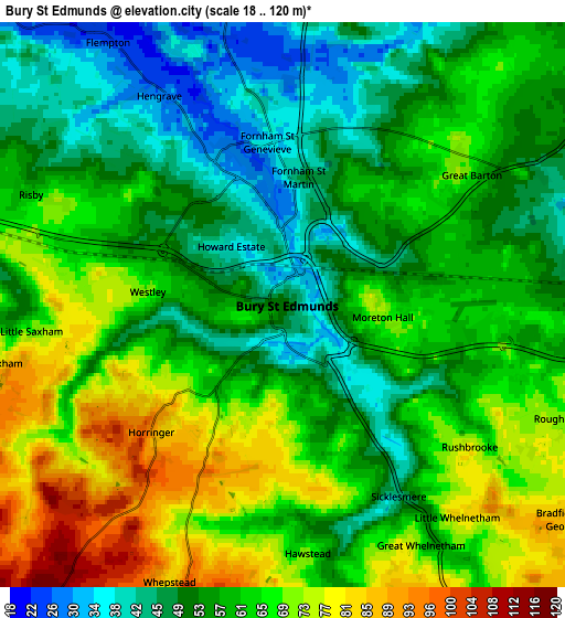 Zoom OUT 2x Bury St Edmunds, United Kingdom elevation map