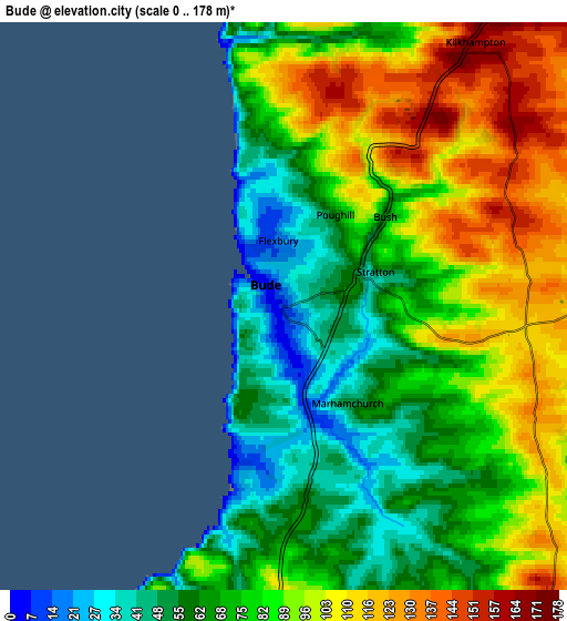 Zoom OUT 2x Bude, United Kingdom elevation map