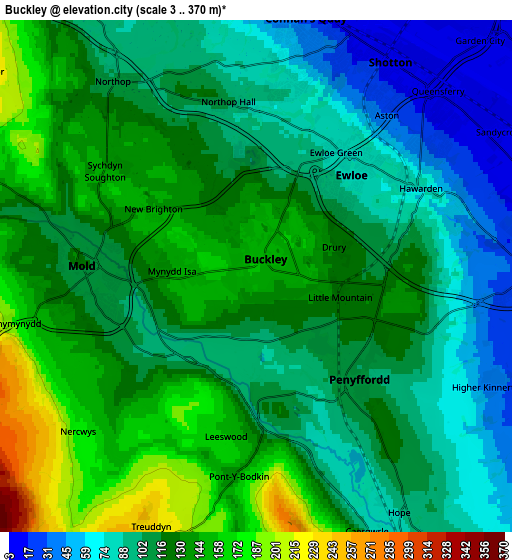 Zoom OUT 2x Buckley, United Kingdom elevation map