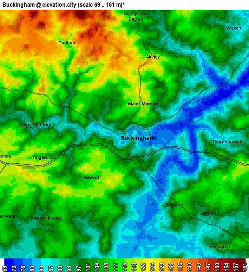 Zoom OUT 2x Buckingham, United Kingdom elevation map