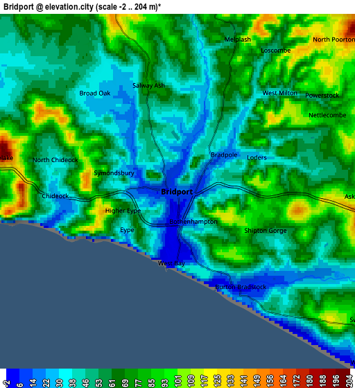 Zoom OUT 2x Bridport, United Kingdom elevation map