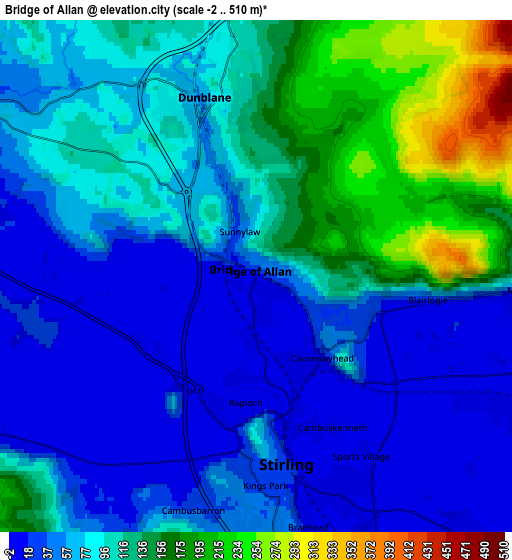 Zoom OUT 2x Bridge of Allan, United Kingdom elevation map