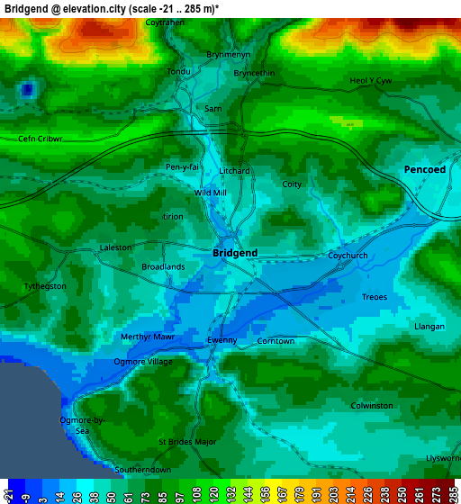 Zoom OUT 2x Bridgend, United Kingdom elevation map