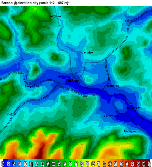 Zoom OUT 2x Brecon, United Kingdom elevation map