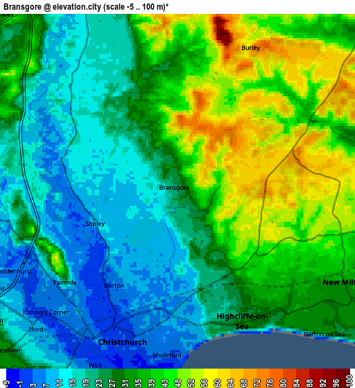 Zoom OUT 2x Bransgore, United Kingdom elevation map