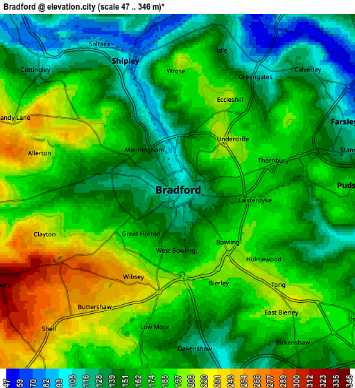 Zoom OUT 2x Bradford, United Kingdom elevation map