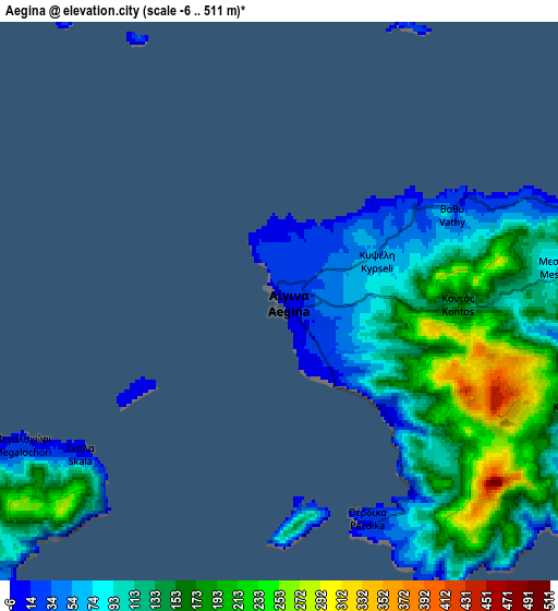 Zoom OUT 2x Aegina, Greece elevation map