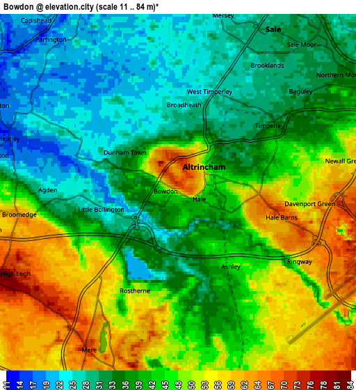 Zoom OUT 2x Bowdon, United Kingdom elevation map