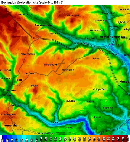 Zoom OUT 2x Bovingdon, United Kingdom elevation map