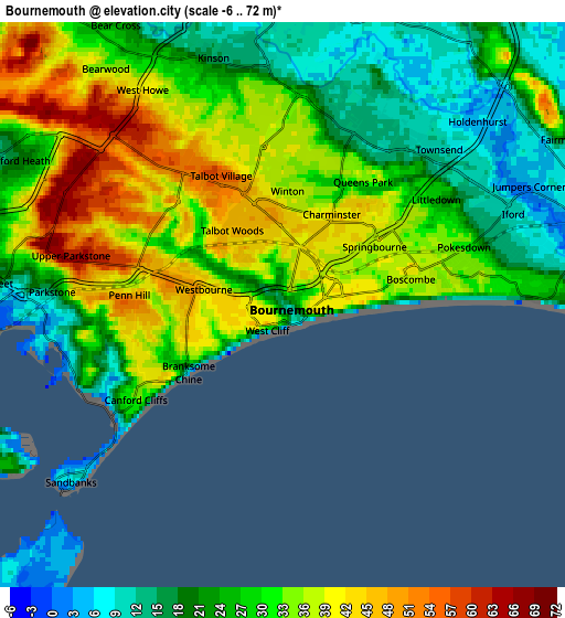 Zoom OUT 2x Bournemouth, United Kingdom elevation map