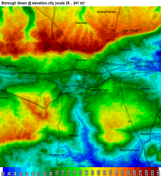 Zoom OUT 2x Borough Green, United Kingdom elevation map