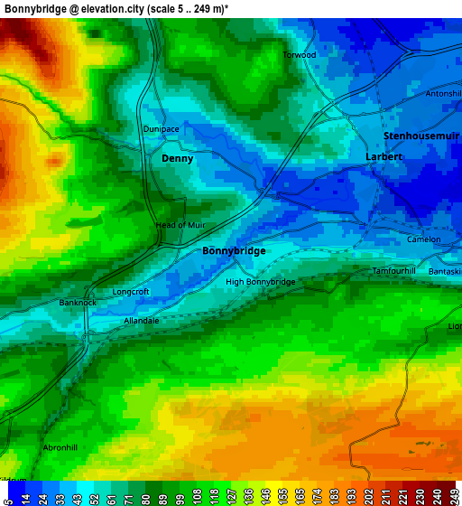 Zoom OUT 2x Bonnybridge, United Kingdom elevation map