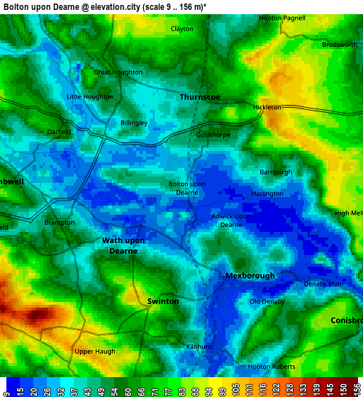 Zoom OUT 2x Bolton upon Dearne, United Kingdom elevation map