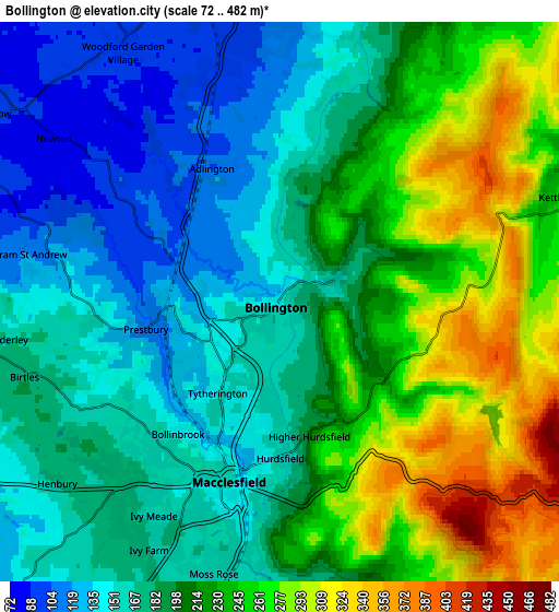 Zoom OUT 2x Bollington, United Kingdom elevation map