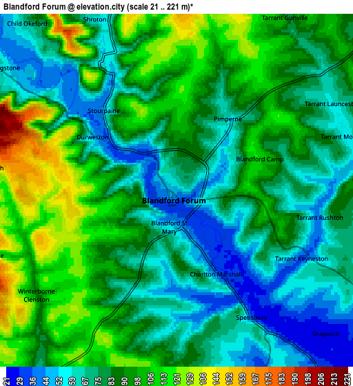 Zoom OUT 2x Blandford Forum, United Kingdom elevation map