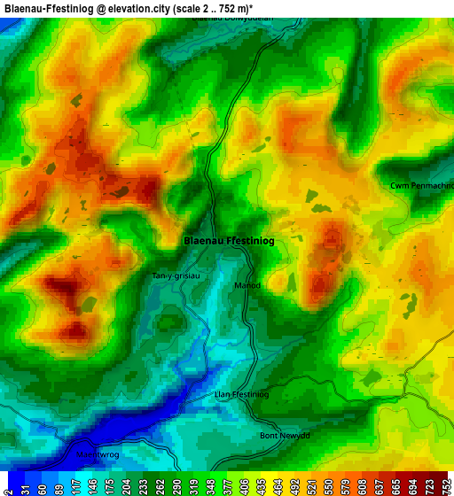 Zoom OUT 2x Blaenau-Ffestiniog, United Kingdom elevation map