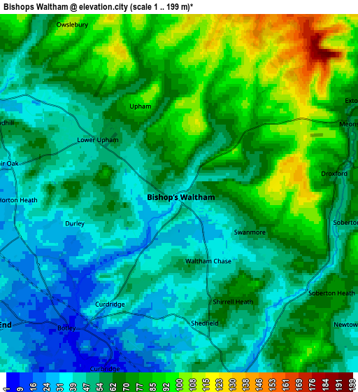 Zoom OUT 2x Bishops Waltham, United Kingdom elevation map