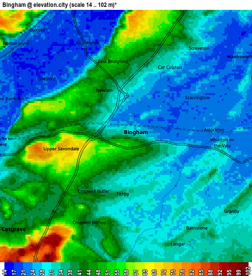 Zoom OUT 2x Bingham, United Kingdom elevation map