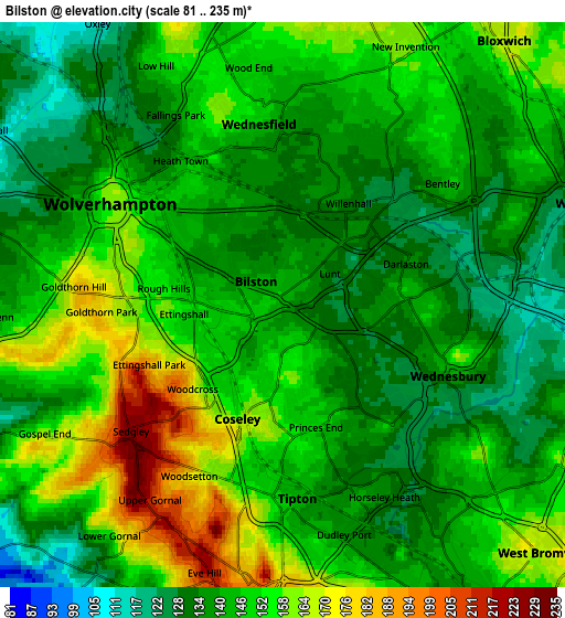 Zoom OUT 2x Bilston, United Kingdom elevation map