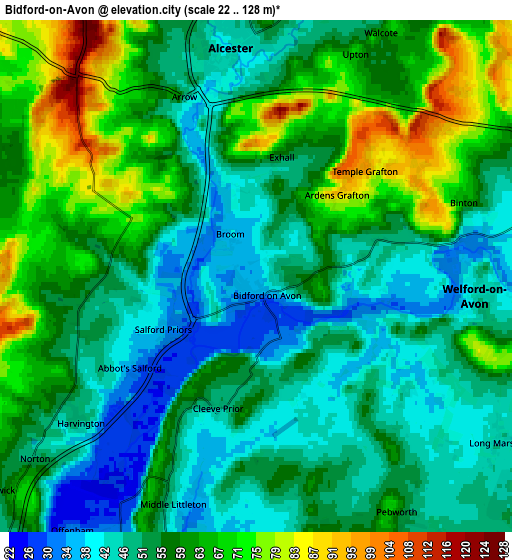 Zoom OUT 2x Bidford-on-Avon, United Kingdom elevation map