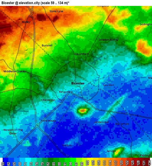 Zoom OUT 2x Bicester, United Kingdom elevation map