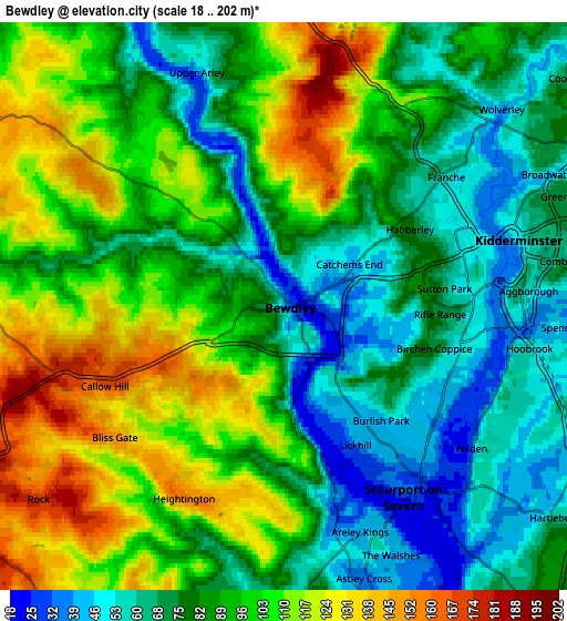 Zoom OUT 2x Bewdley, United Kingdom elevation map