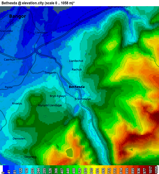 Zoom OUT 2x Bethesda, United Kingdom elevation map