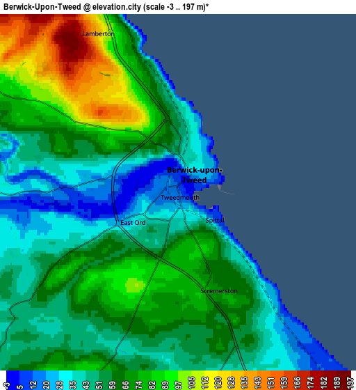 Zoom OUT 2x Berwick-Upon-Tweed, United Kingdom elevation map