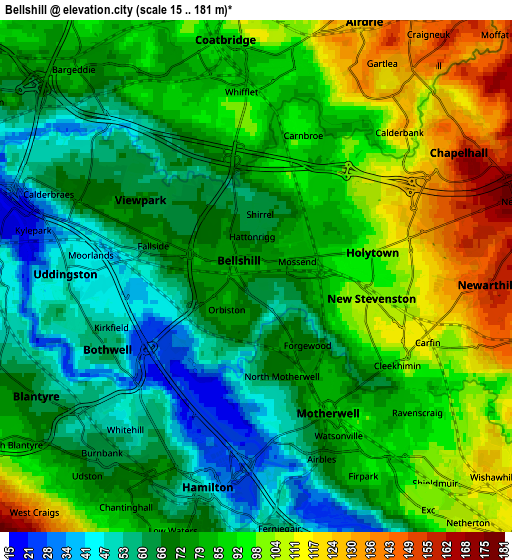 Zoom OUT 2x Bellshill, United Kingdom elevation map