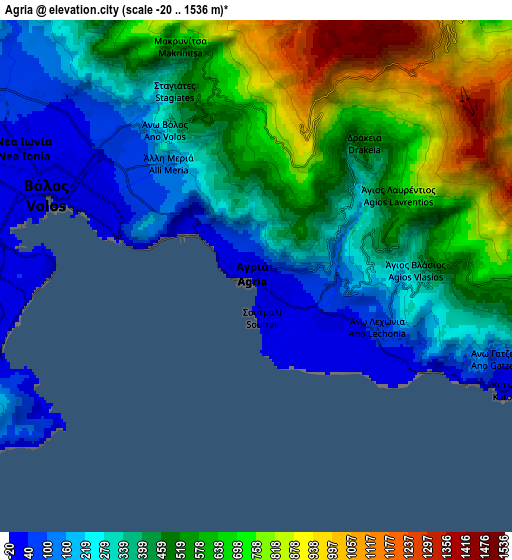 Zoom OUT 2x Agriá, Greece elevation map