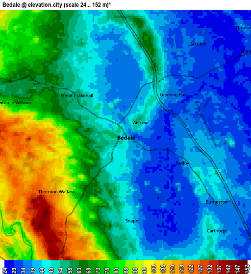 Zoom OUT 2x Bedale, United Kingdom elevation map