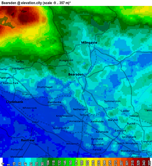 Zoom OUT 2x Bearsden, United Kingdom elevation map