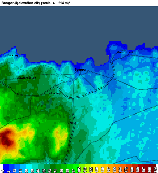 Zoom OUT 2x Bangor, United Kingdom elevation map