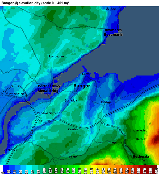 Zoom OUT 2x Bangor, United Kingdom elevation map