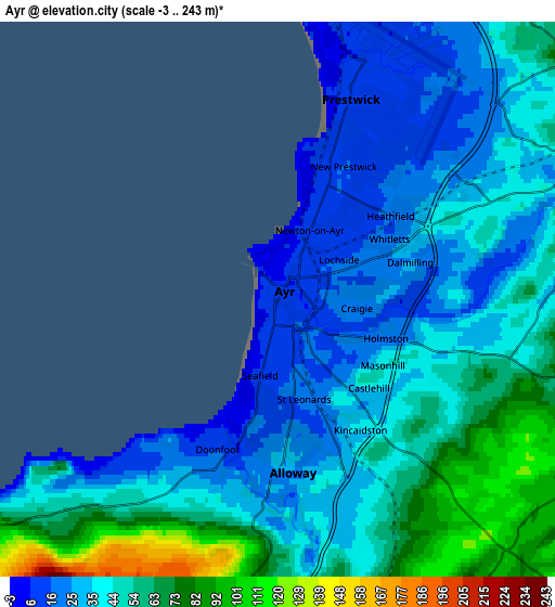 Zoom OUT 2x Ayr, United Kingdom elevation map