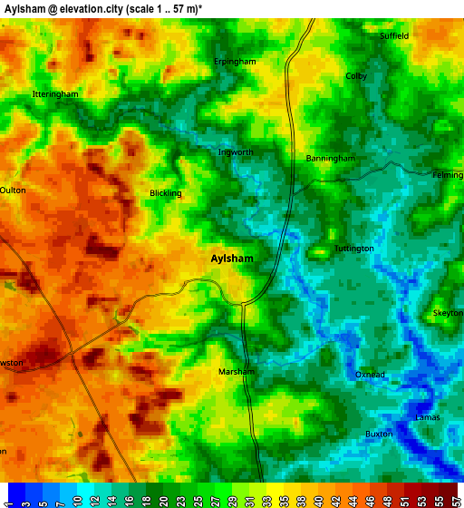 Zoom OUT 2x Aylsham, United Kingdom elevation map