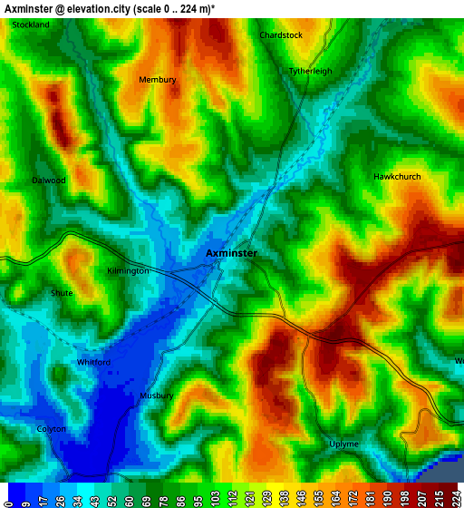 Zoom OUT 2x Axminster, United Kingdom elevation map