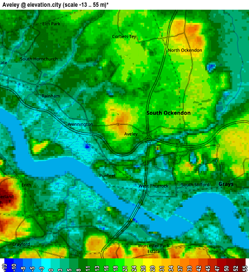 Zoom OUT 2x Aveley, United Kingdom elevation map