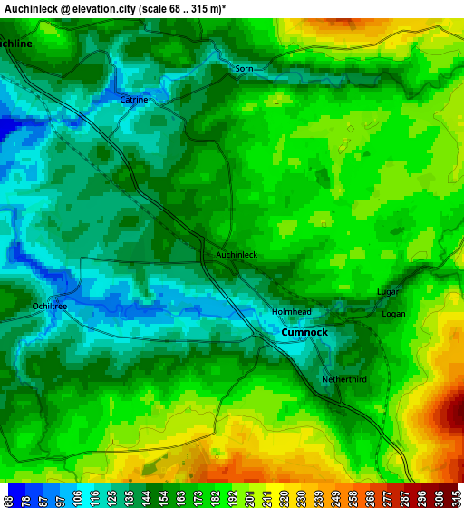 Zoom OUT 2x Auchinleck, United Kingdom elevation map
